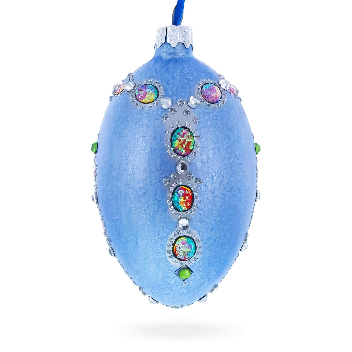 French Designer Jeweled Conquests Necklace Glass Egg Christmas Ornament 4 Inches