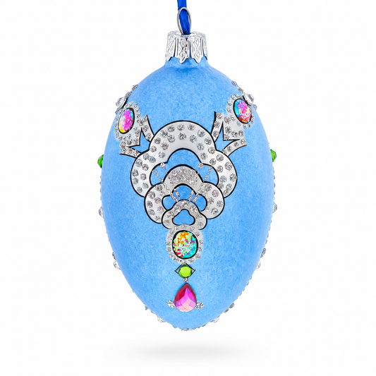 French Designer Jeweled Conquests Necklace Glass Egg Christmas Ornament 4 Inches