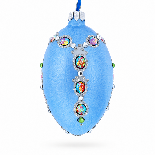 French Designer Jeweled Conquests Necklace Glass Egg Christmas Ornament 4 Inches
