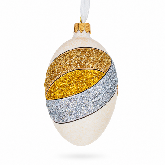 Louis-Francois Designer Jeweled Trinity Band Glass Egg Christmas Ornament 4 Inches