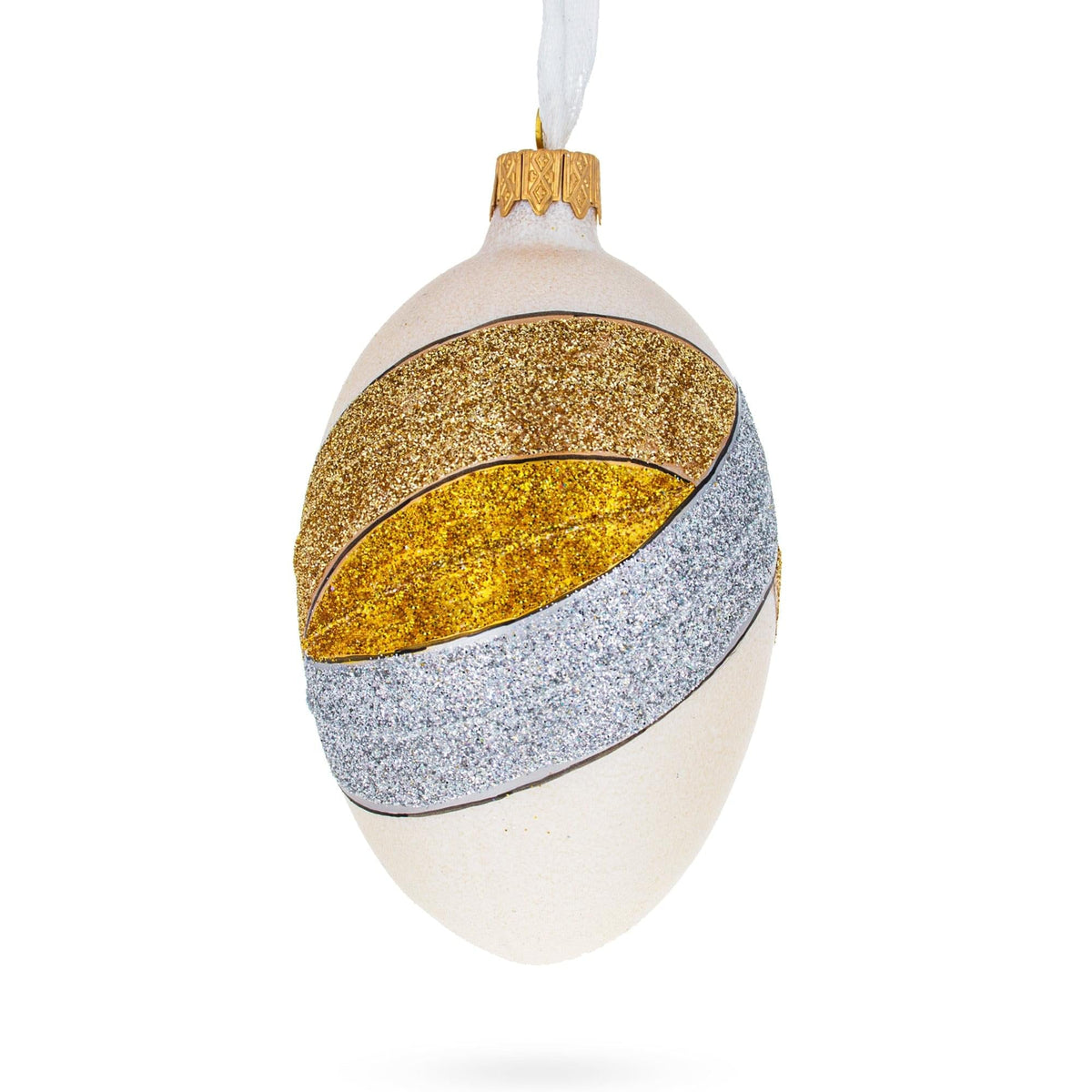 Louis-Francois Designer Jeweled Trinity Band Glass Egg Christmas Ornament 4 Inches