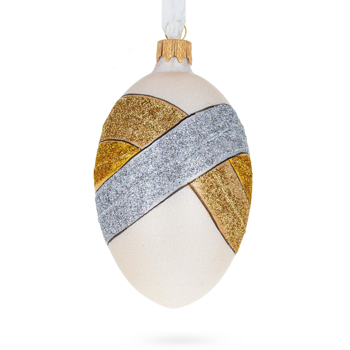Louis-Francois Designer Jeweled Trinity Band Glass Egg Christmas Ornament 4 Inches