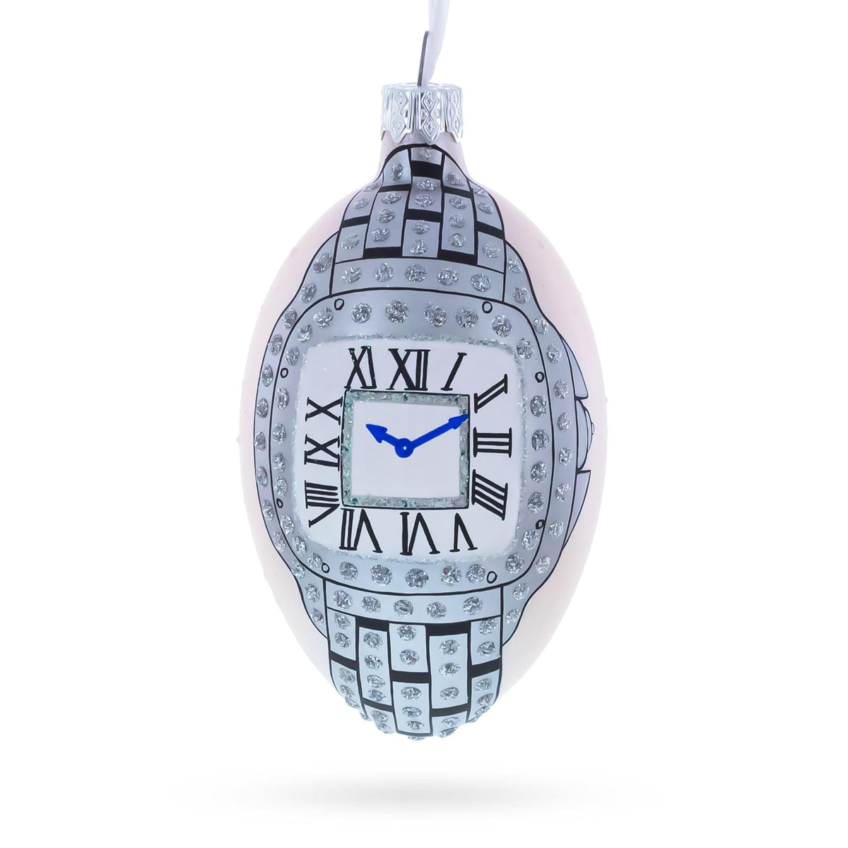 Louis-Francois Designer Jeweled Timepiece Glass Egg Christmas Ornament 4 Inches