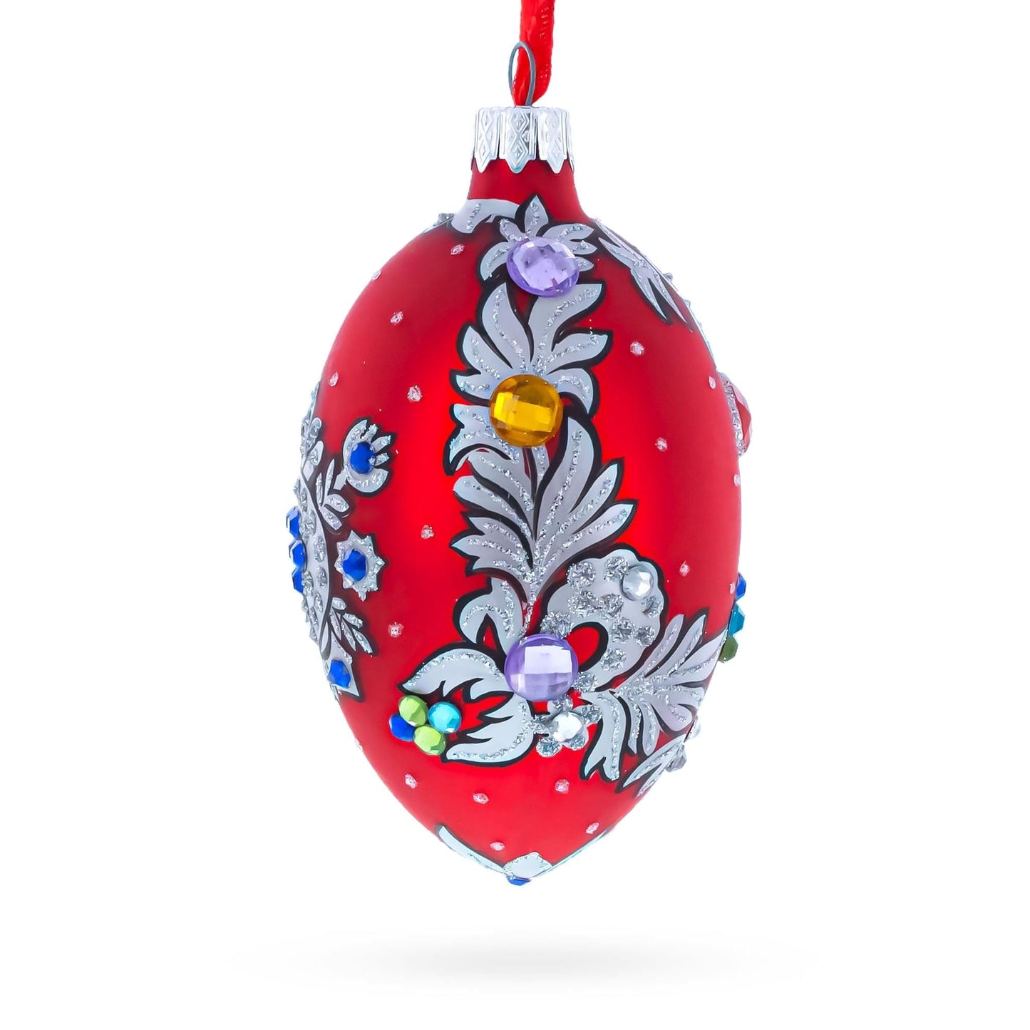 Florence Designer Jeweled Pendant Necklace Glass Egg Christmas Ornament 4 Inches