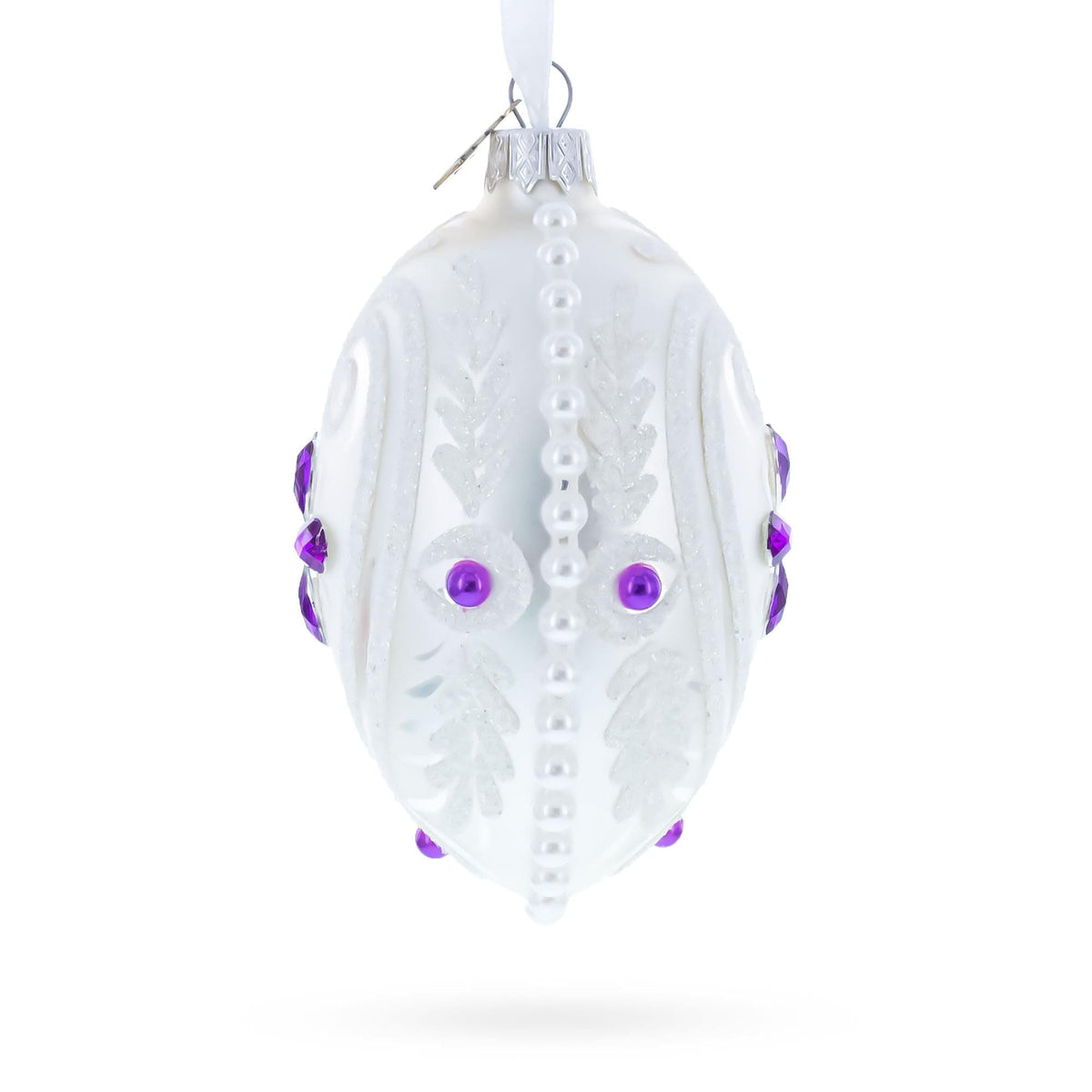 Purple Drops Glass Egg Christmas Ornament 4 Inches