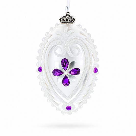 Purple Drops Glass Egg Christmas Ornament 4 Inches