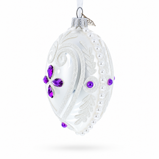 Purple Drops Glass Egg Christmas Ornament 4 Inches