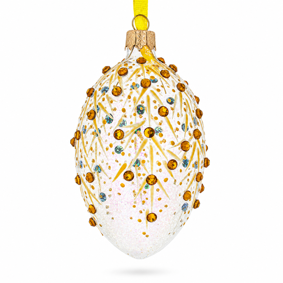 a white and yellow decorated egg