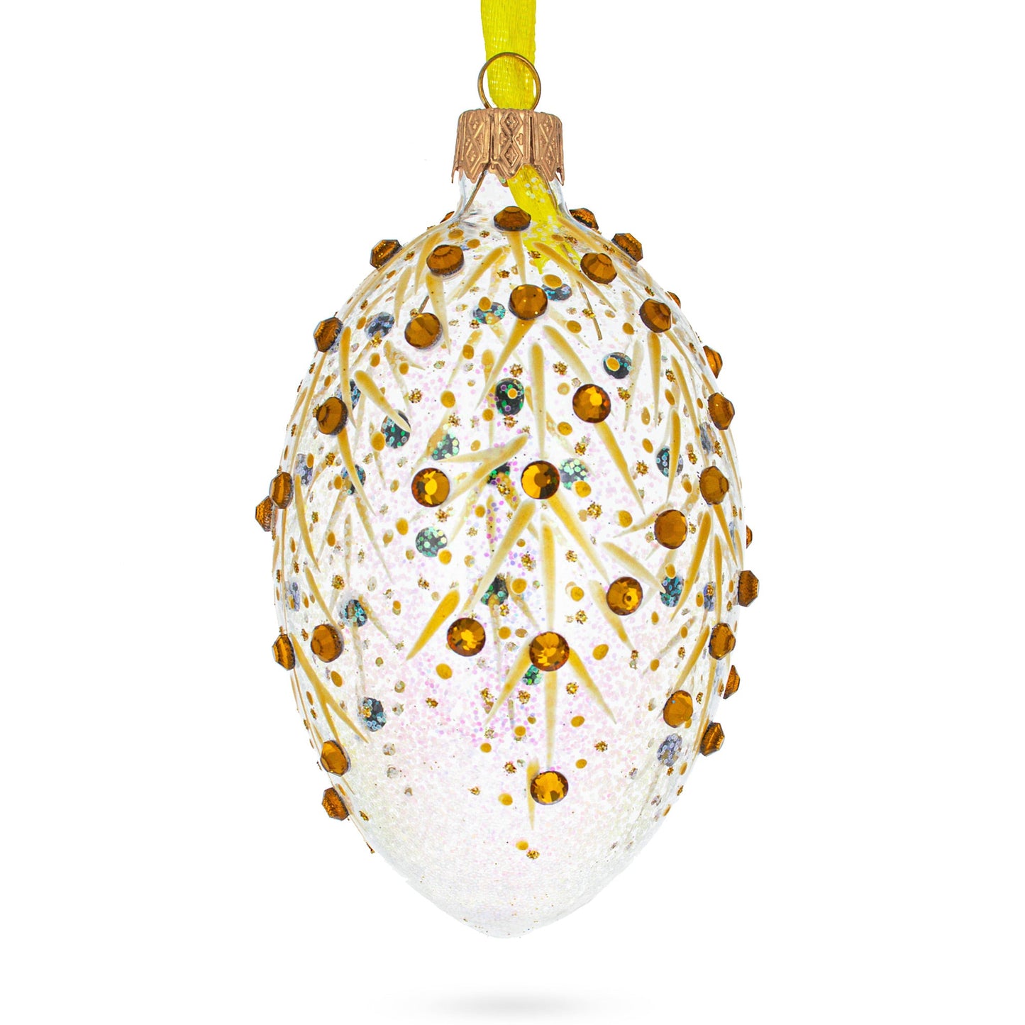 Gold Branches Glass Egg Christmas Ornament 4 Inches