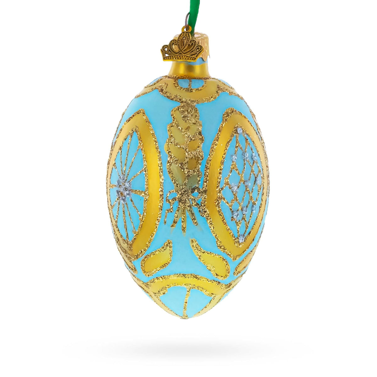 a blue and gold decorated christmas ornament