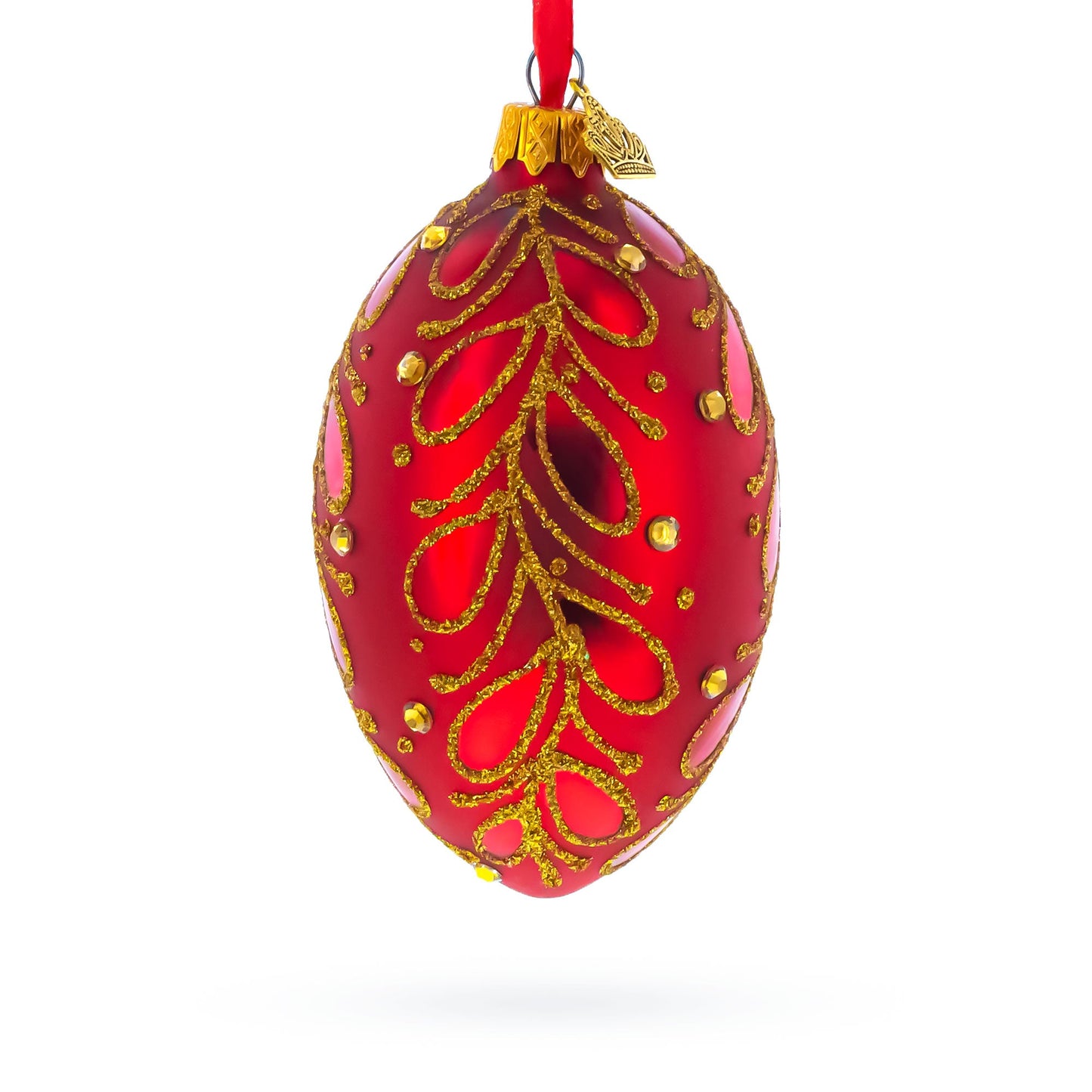 Red Paisley Glass Egg Christmas Ornament 4 Inches