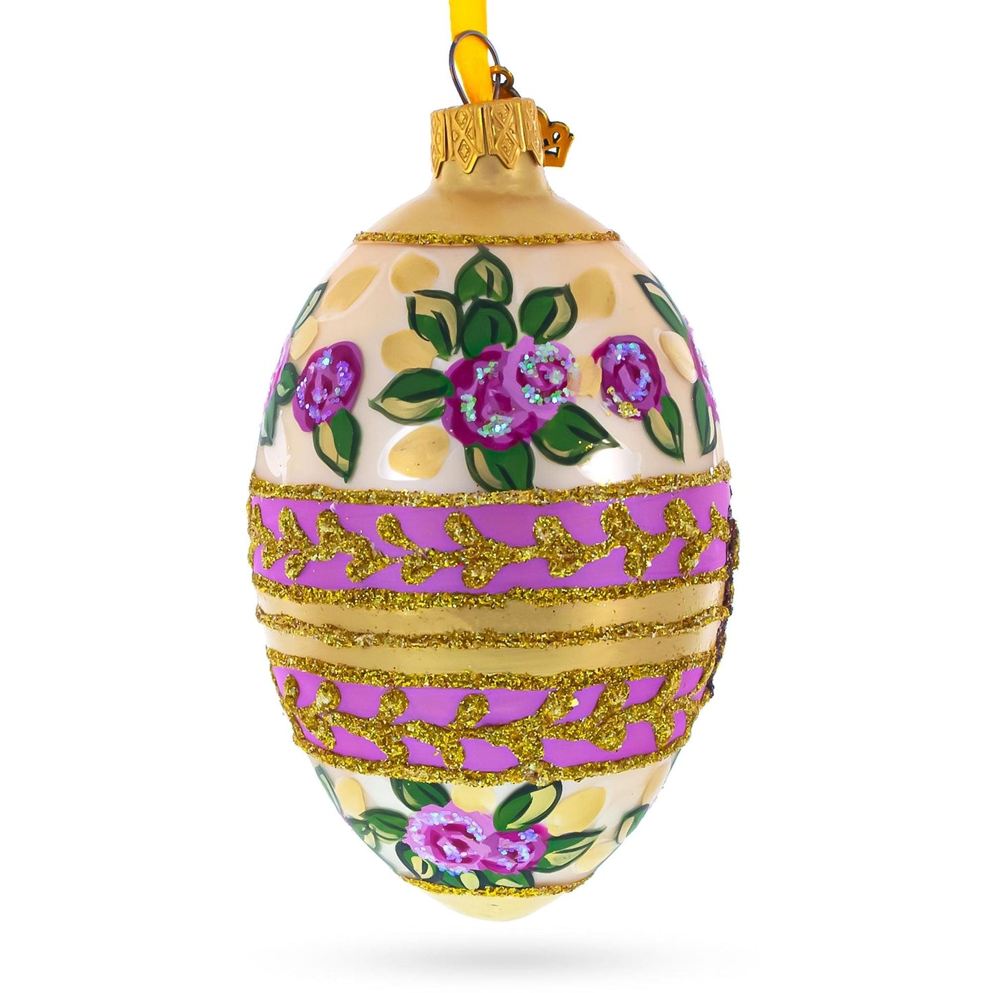 Bee and Roses Glass Egg Ornaments 4 Inches