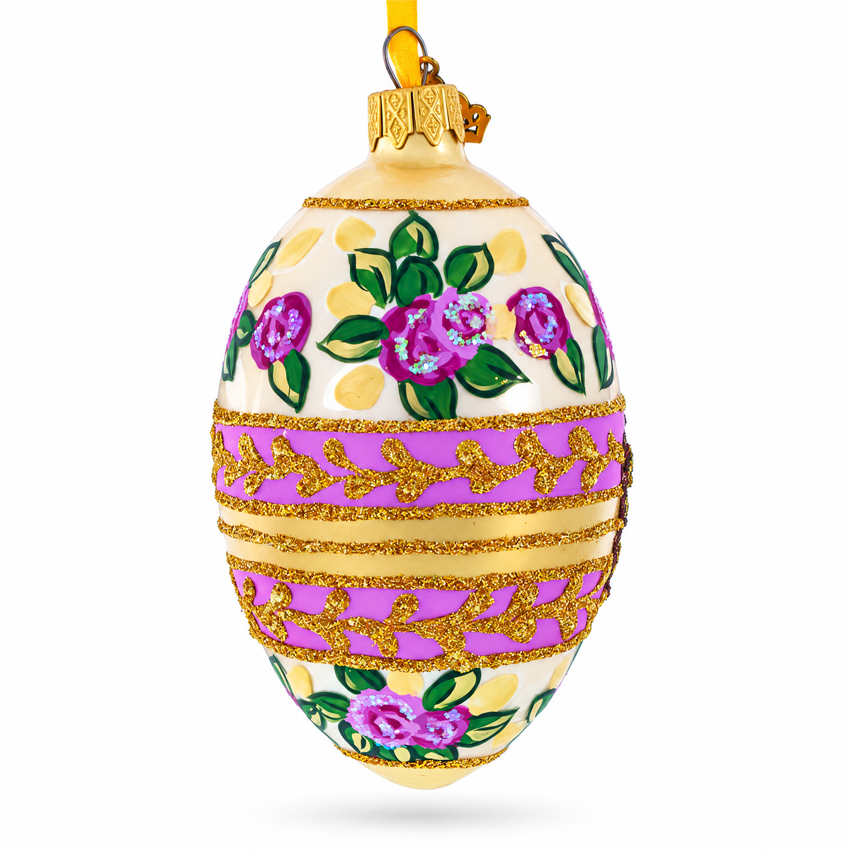 Bee and Roses Glass Egg Ornaments 4 Inches