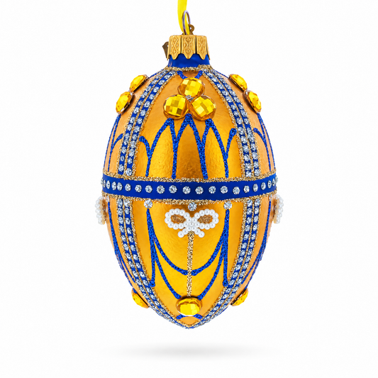 Golden Jewels Glass Egg Ornament 4 Inches