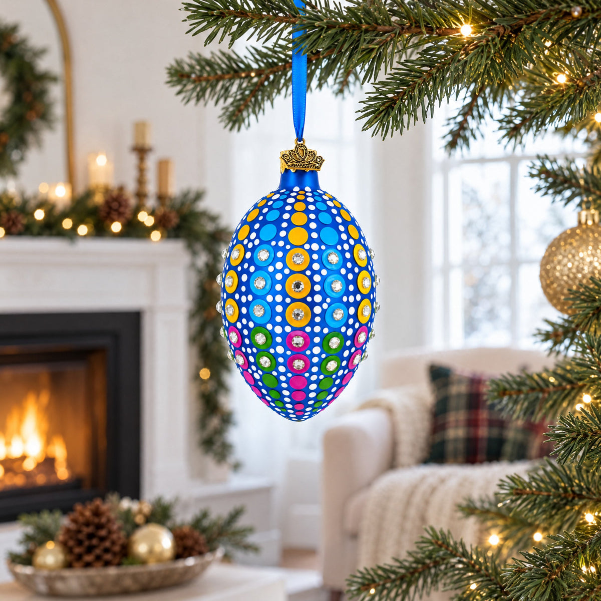 Vibrant Polka Dot Jewel-Toned Glass Egg Ornament  4 Inches