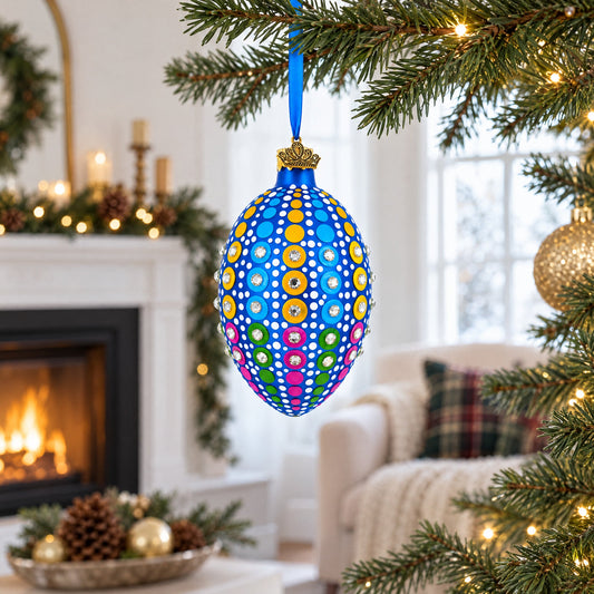 Vibrant Polka Dot Jewel-Toned Glass Egg Ornament  4 Inches