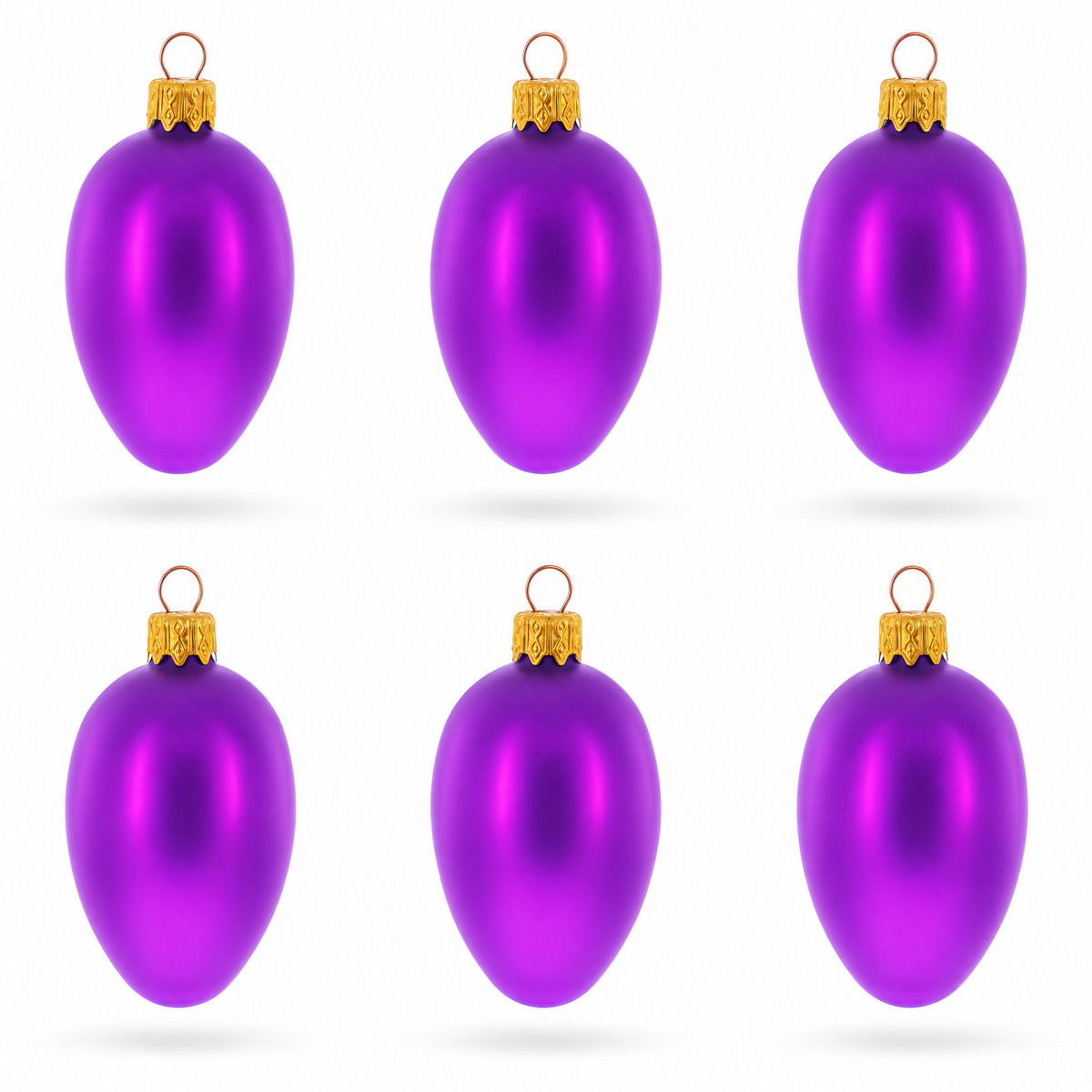 Set of 6 Purple Mini Glass Egg Ornaments 2.9 Inches