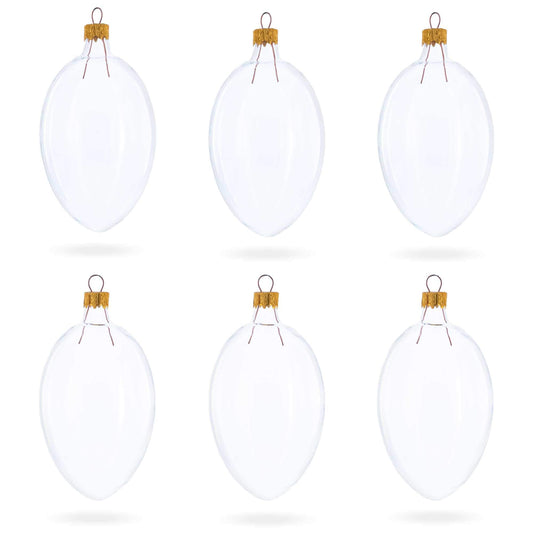 Set of 6 Clear Glass Egg Ornaments DIY Craft 4 Inches