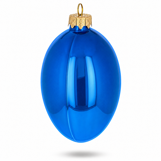 Set of 6 Blue Glossy Glass Egg Ornaments 4 Inches