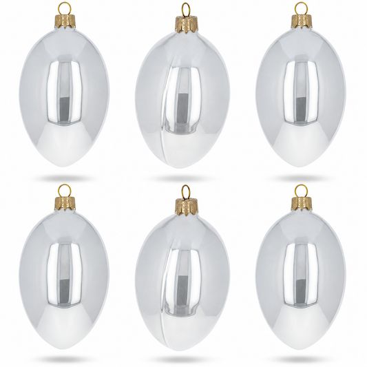 Set of 6 White Glossy Glass Egg Ornaments 4 Inches