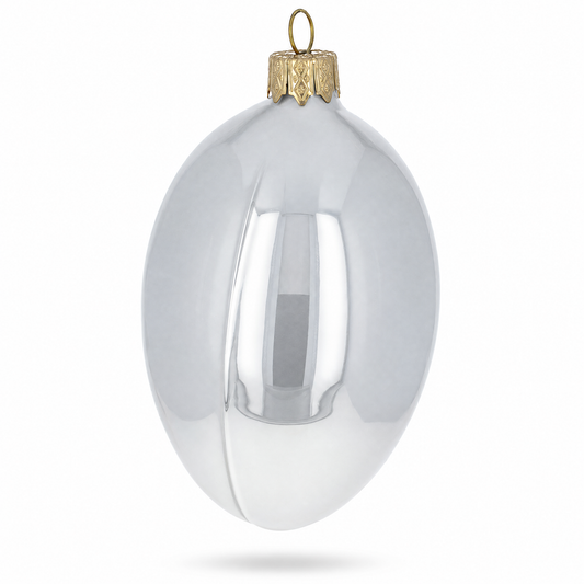 Set of 6 White Glossy Glass Egg Ornaments 4 Inches