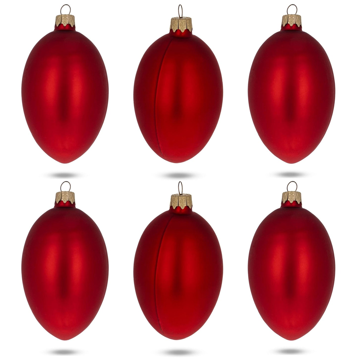 Set of 6 Red Matte Glass Egg Ornaments 4 Inches