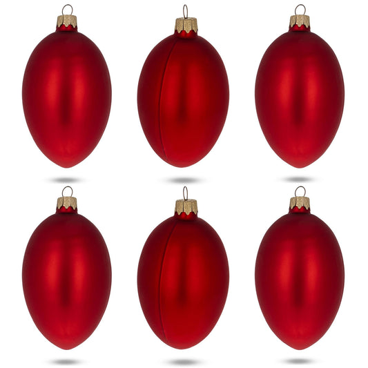 Set of 6 Red Matte Glass Egg Ornaments 4 Inches