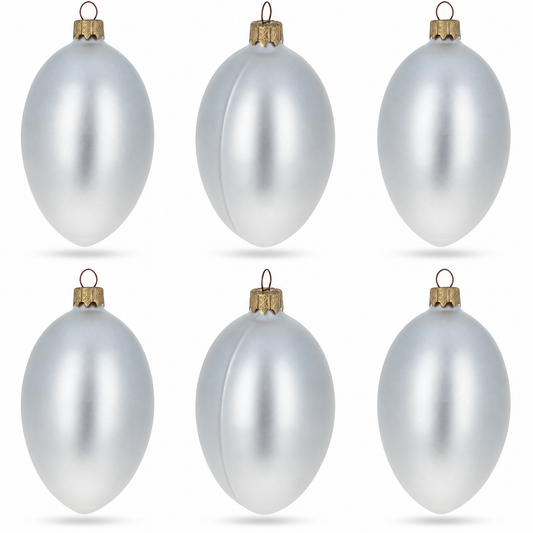 Set of 6 White Matte Glass Egg Ornaments 4 Inches