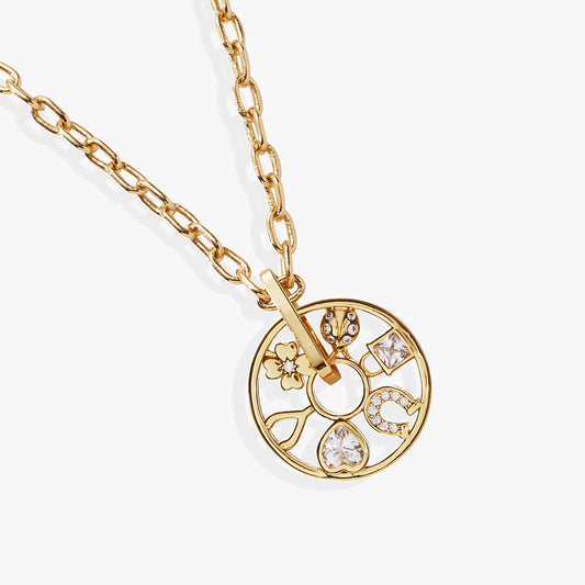 a gold chain with a pendant