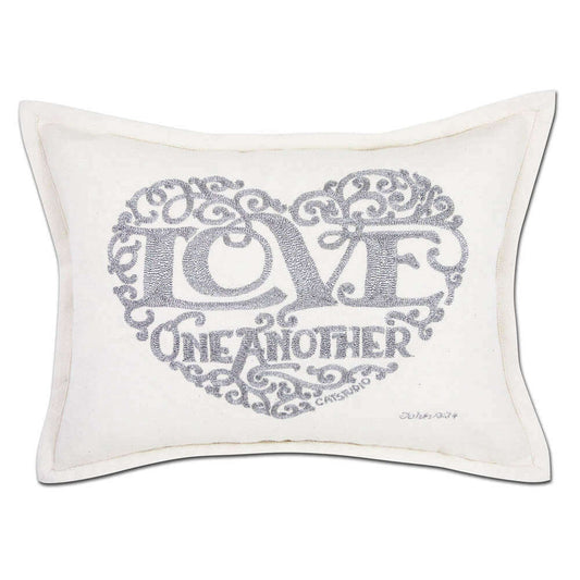 Love Heart Love Letters Hand-Embroidered Pillow - Available in Gold or Silver by CatStudio