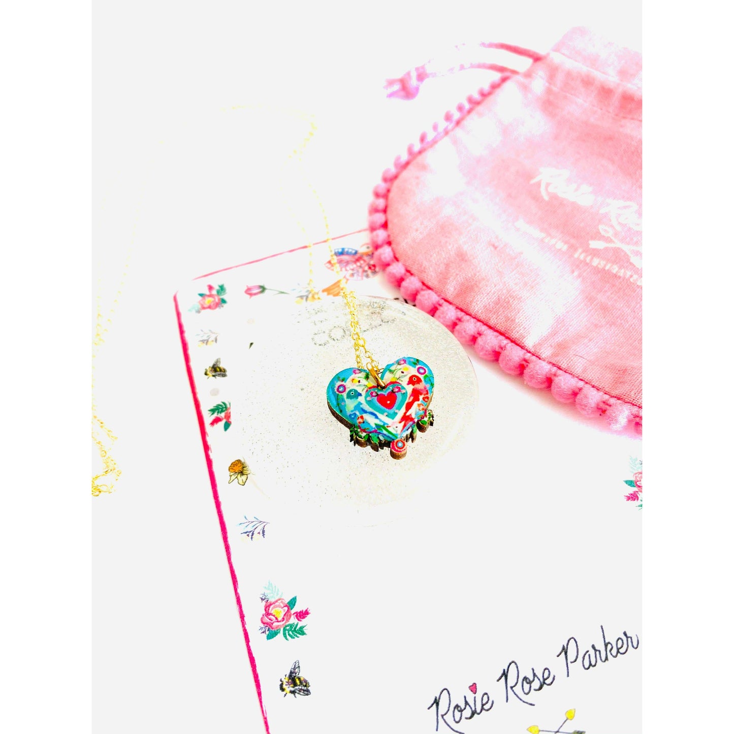 Lovebird Necklace on Gold Chain by Rosie Rose Parker