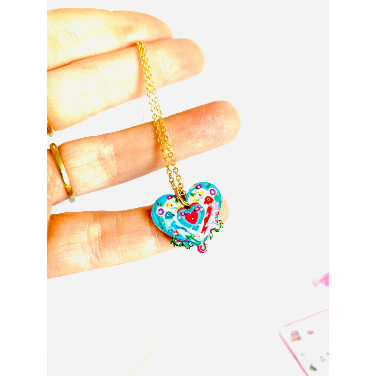 Lovebird Necklace on Gold Chain by Rosie Rose Parker