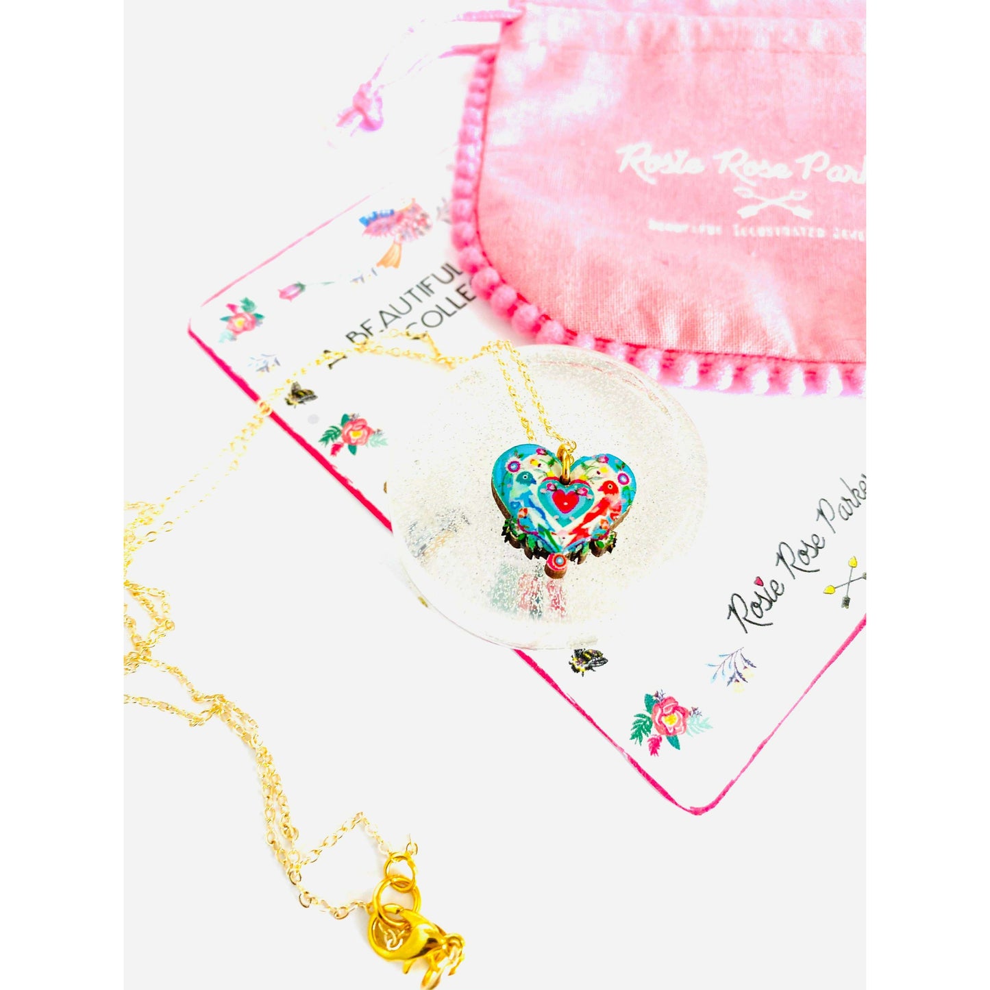 Lovebird Necklace on Gold Chain by Rosie Rose Parker