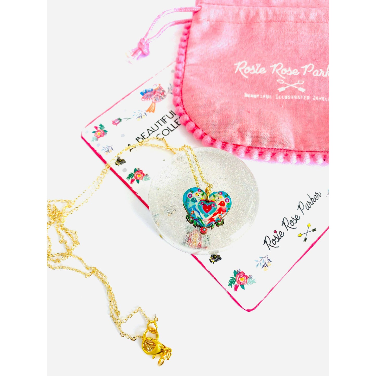 Lovebird Necklace on Gold Chain by Rosie Rose Parker