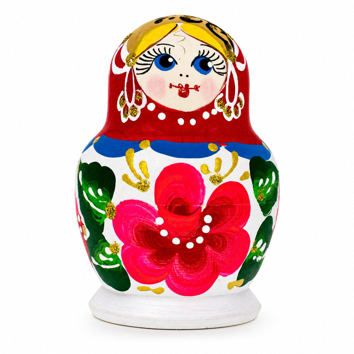 Beautiful Wooden  with Red Color Hood and Pink Flowers Nesting Dolls