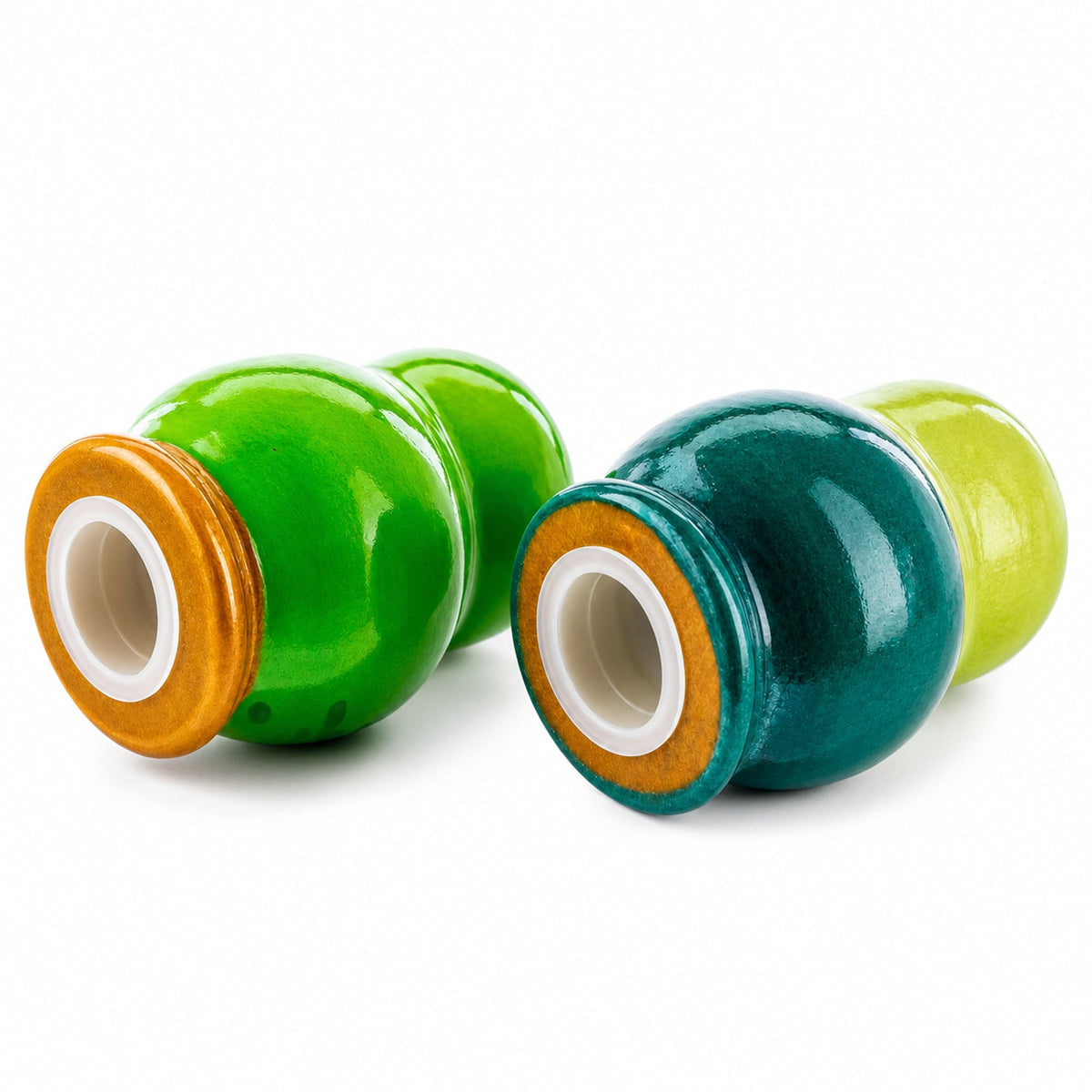 Set of 2 Wooden Floral Nesting Dolls - Green Matryoshka Salt Shakers