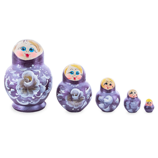 Bourbon Color with White Flowers Wooden  Nesting Dolls