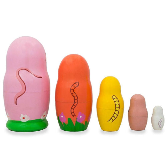 Set of 5 Cats and Kitties Wooden Nesting Figurines 4.25 Inches