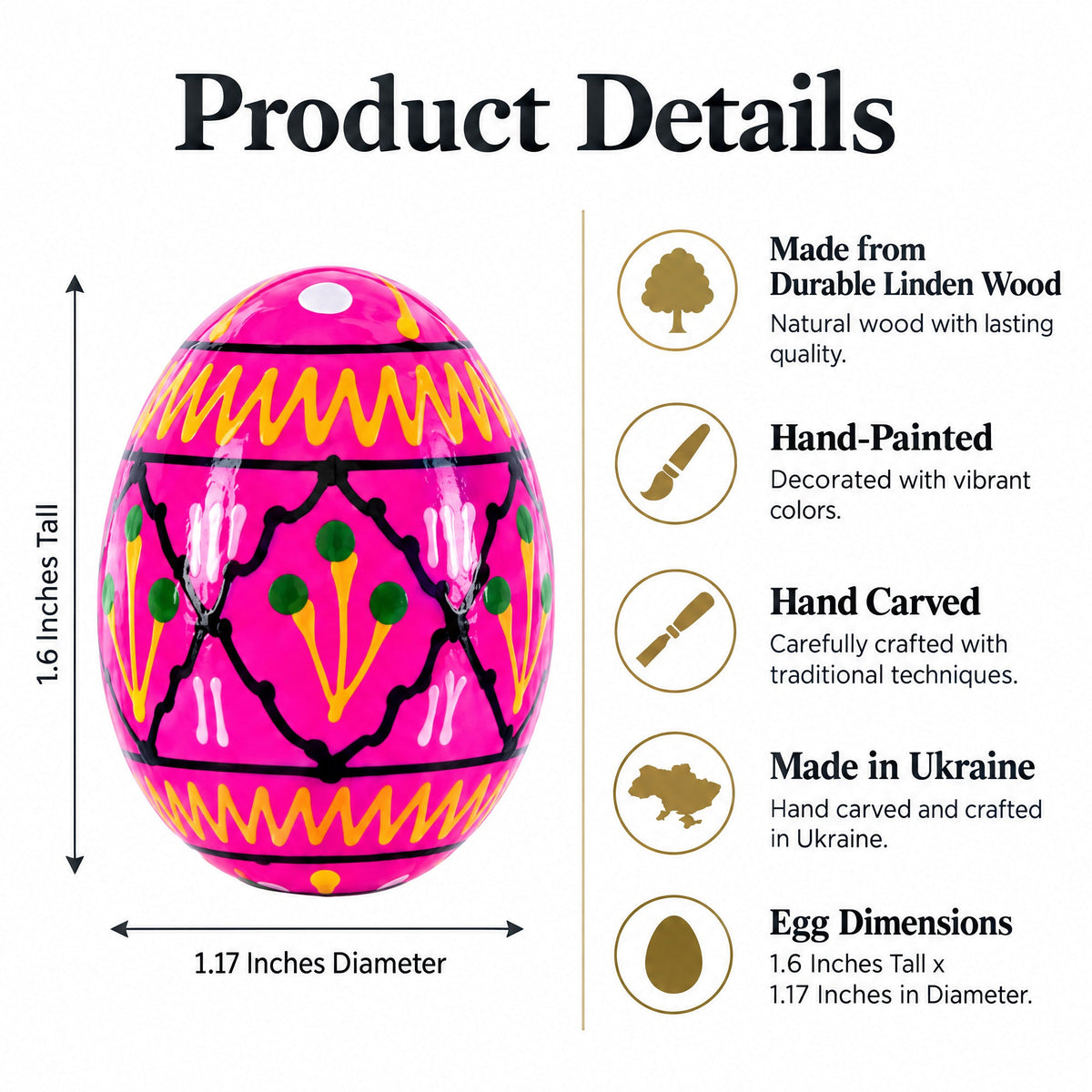 Set of 12 Mini Geometric Ukrainian Pysanky Wooden Easter Eggs 1.6 Inches