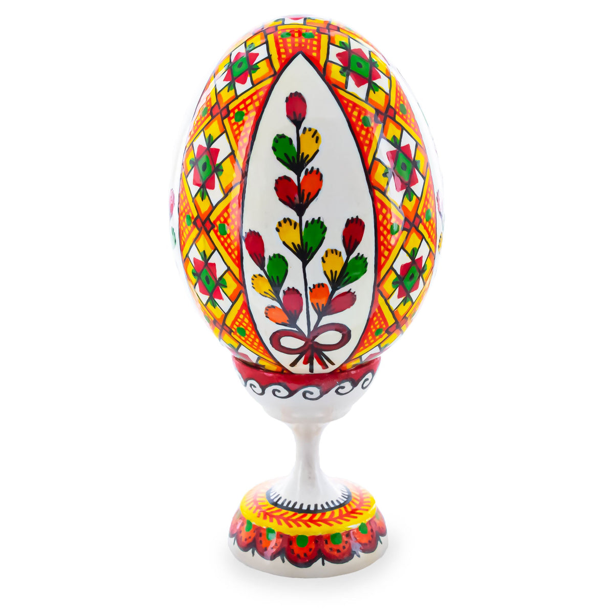 Willow Ukrainian Wooden Easter Egg Pysanka on a Stand 3.75 Inches