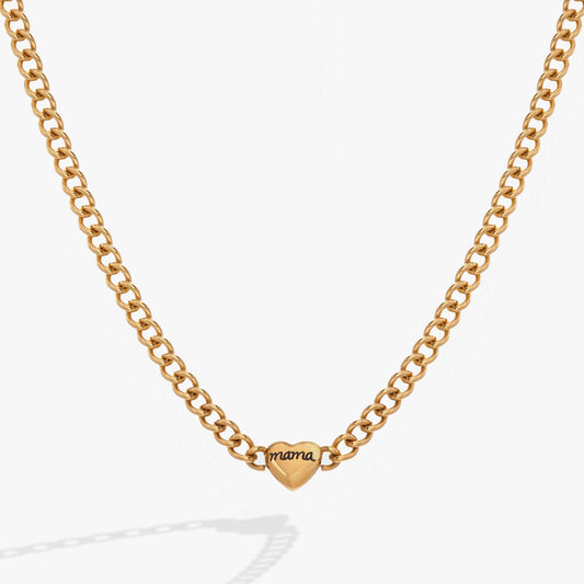 a gold chain with a heart pendant
