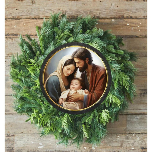 Mary and Joseph Nativity Round Sign - Wreath Enhancement