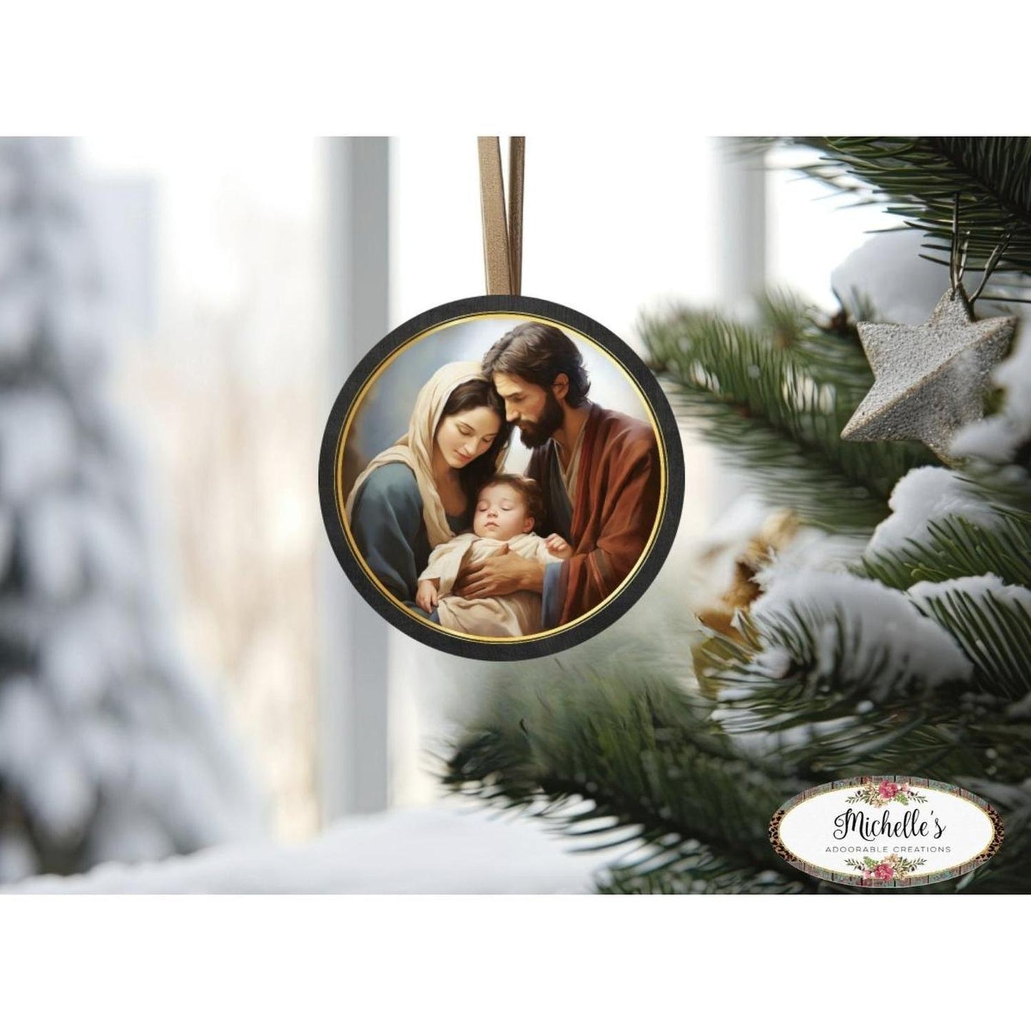 Mary and Joseph Nativity Round Sign - Wreath Enhancement