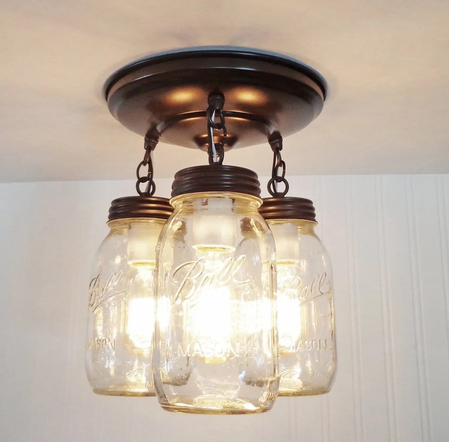 Mason Jar New Quart Chain Ceiling Trio | 9.5"W