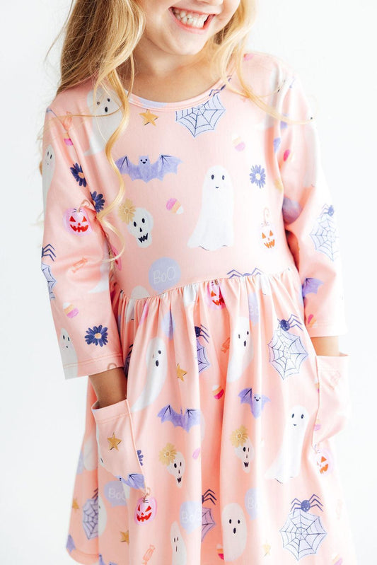 Spooky Sweetheart 3/4 Sleeve Pocket Twirl Dress