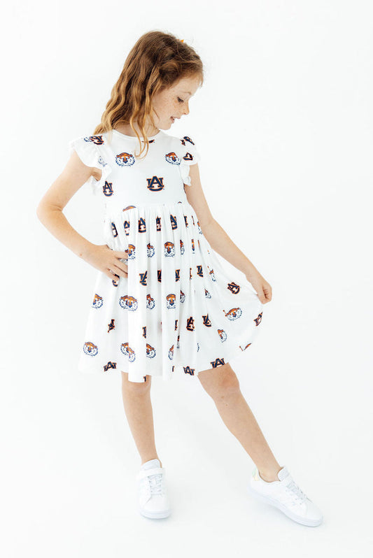 Auburn White Aubie Flutter Twirl Dress