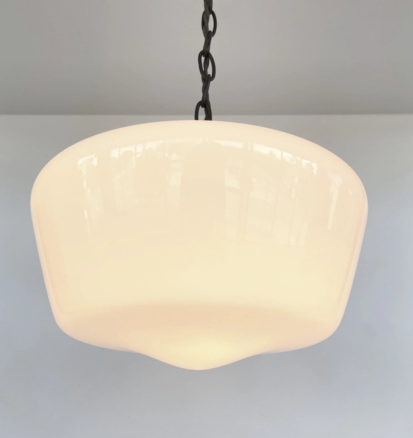 Large Antique Milk Glass Schoolhouse Pendant Light | 12"