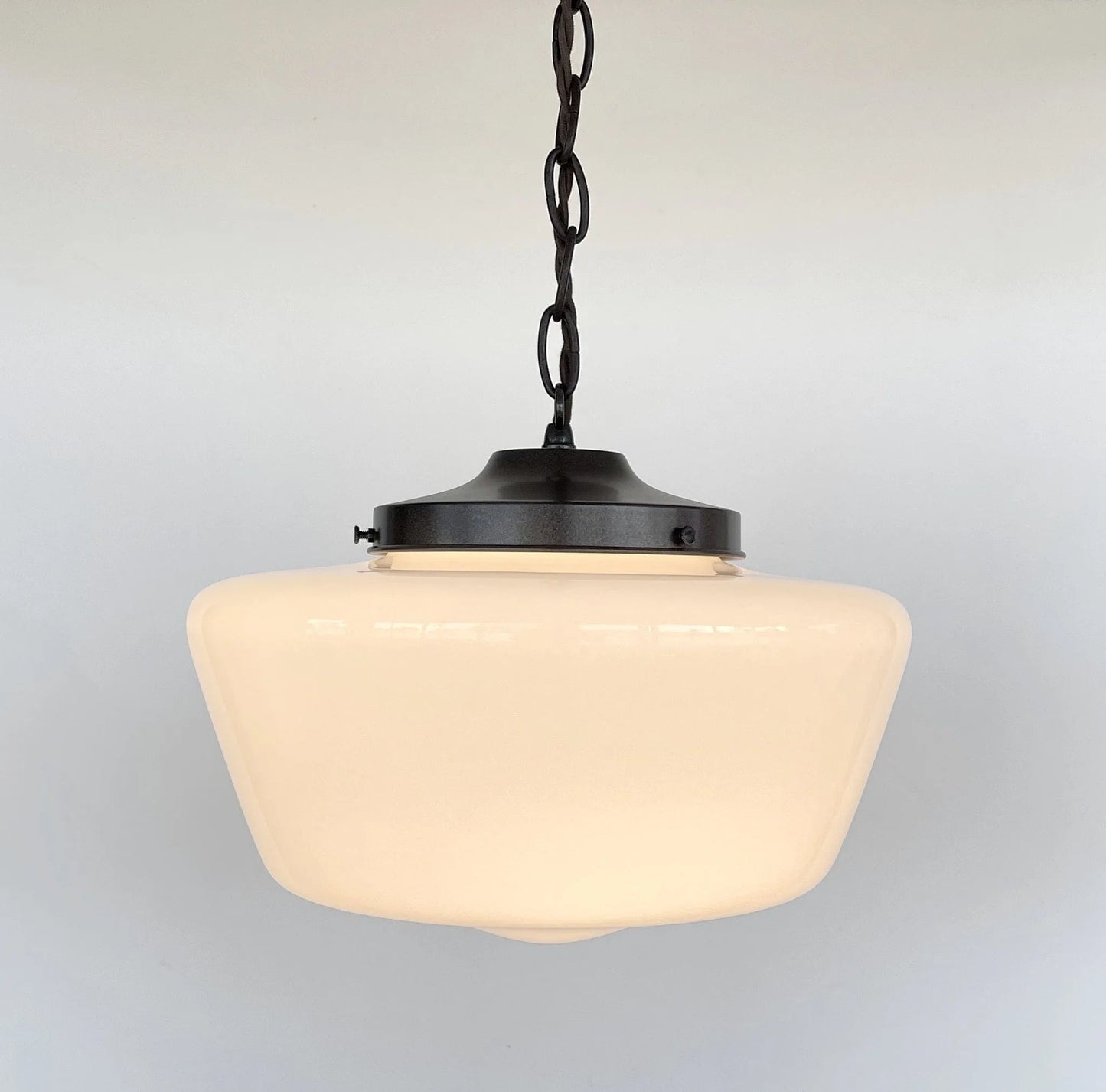 Large Antique Milk Glass Schoolhouse Pendant Light | 12"