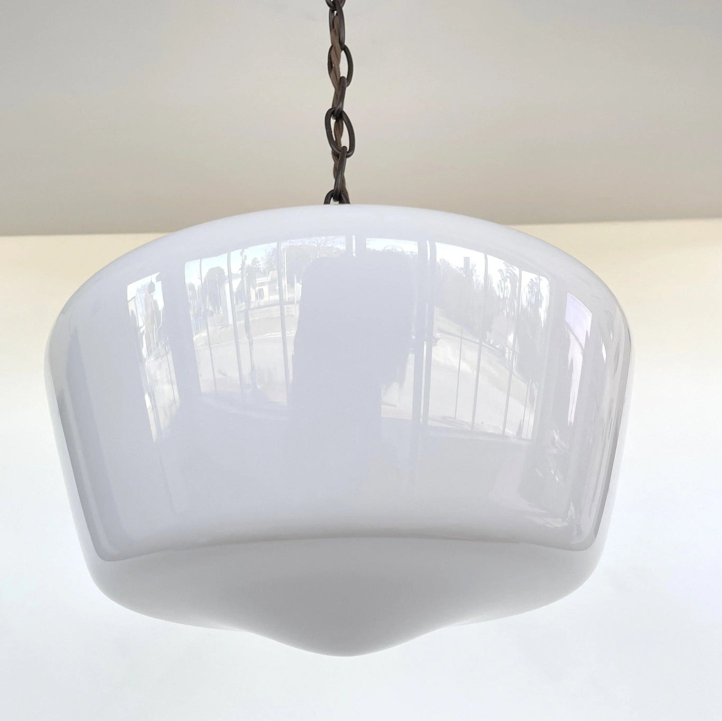Large Antique Milk Glass Schoolhouse Pendant Light | 12"