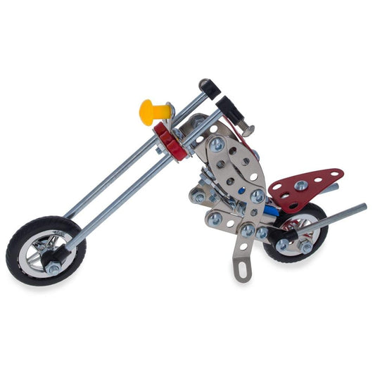 Metal Motorcycle Model Kit Buildable Chopper Toy with Bolts & Tools DIY  (105 Pieces) 7.5 Inches